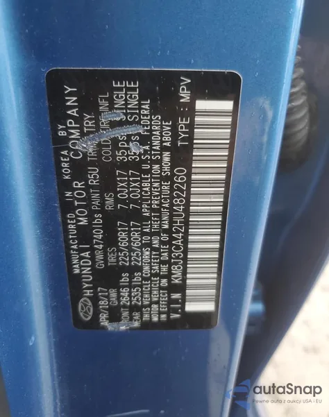 2017 Hyundai Tucson Limited z USA, uszkodzony, nr VIN KM8J3CA42HU482260